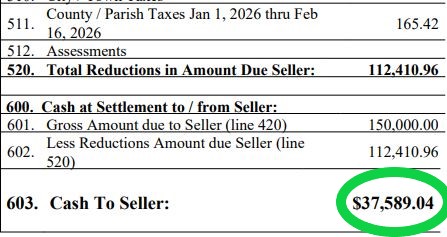 Closing statement showing $37,589